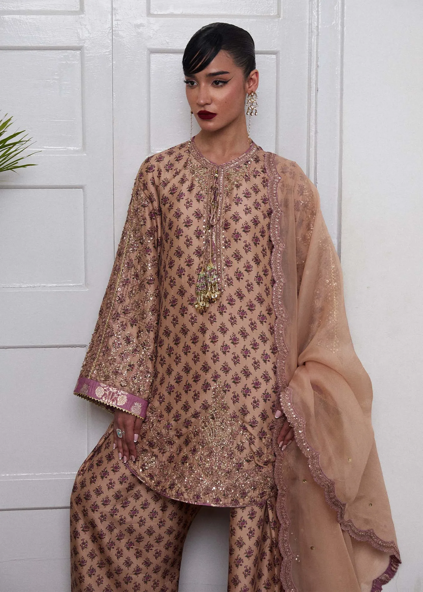 Hussain Rehar SS Luxury Pret 25 Beige Raw Silk – view 5 – Poshaq