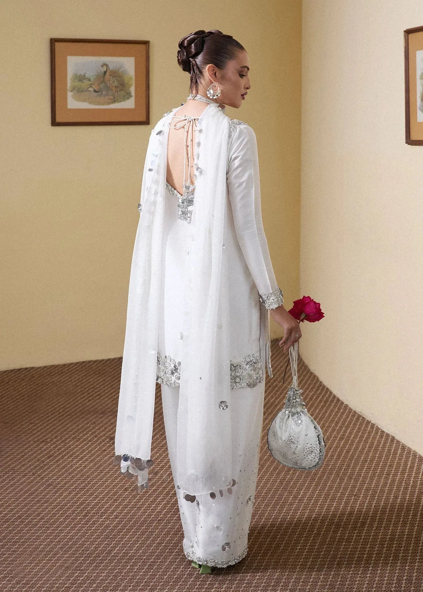 Hussain Rehar SS Luxury Pret 25 White Raw Silk – view 2 – Poshaq