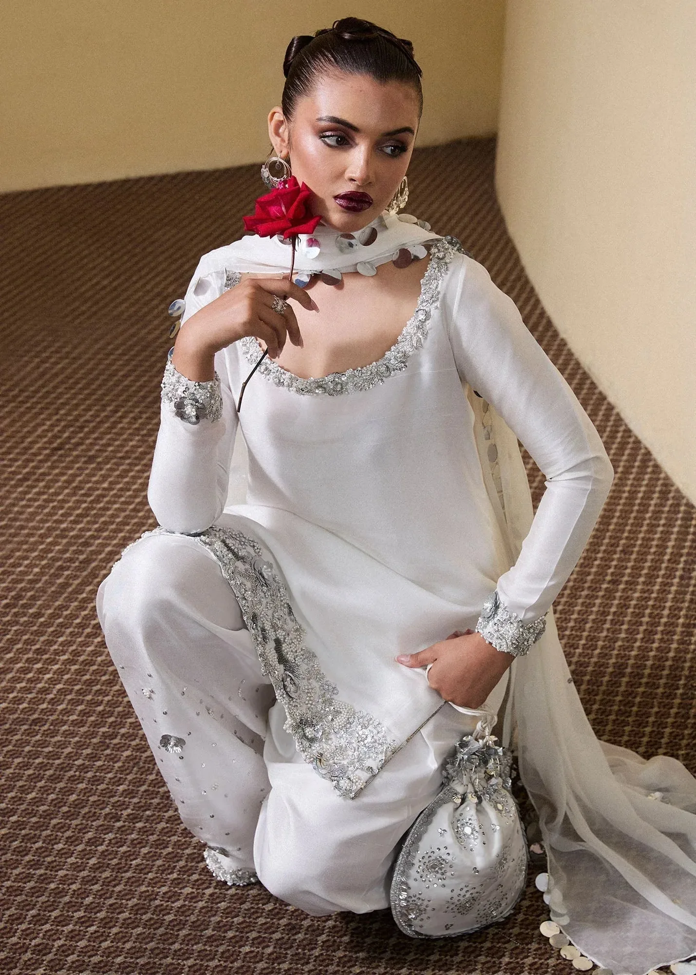 Hussain Rehar SS Luxury Pret 25 White Raw Silk – view 3 – Poshaq