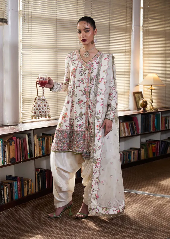 Hussain Rehar SS Luxury Pret 25 Off White Raw Silk – view 1 – Poshaq