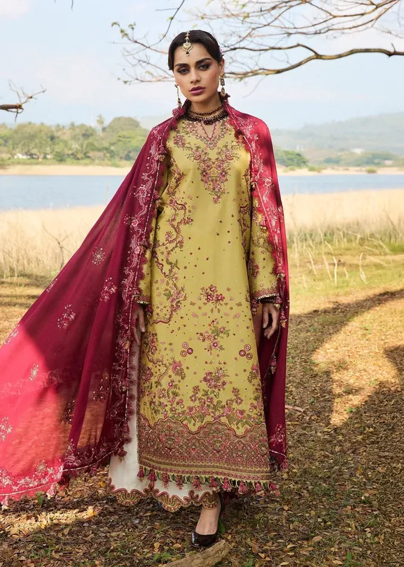 Hussain Rehar Luxury Lawn 25 Yellow Organza – view 1 – Poshaq