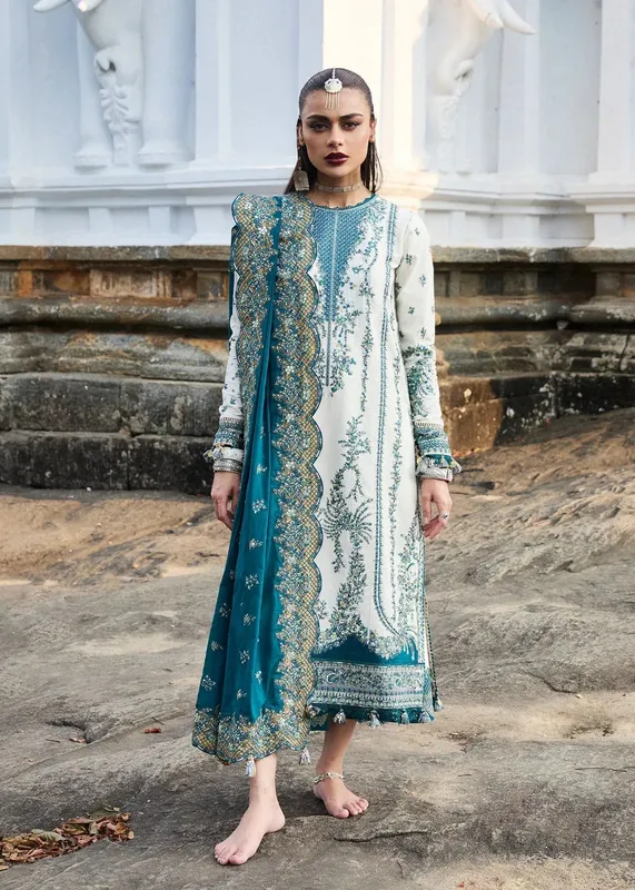 Hussain Rehar Luxury Lawn 25 Ivory Organza – view 1 – Poshaq