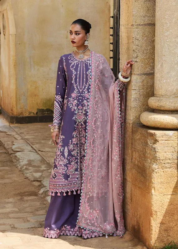 Hussain Rehar Luxury Lawn 25 Plum Chiffon – view 1 – Poshaq