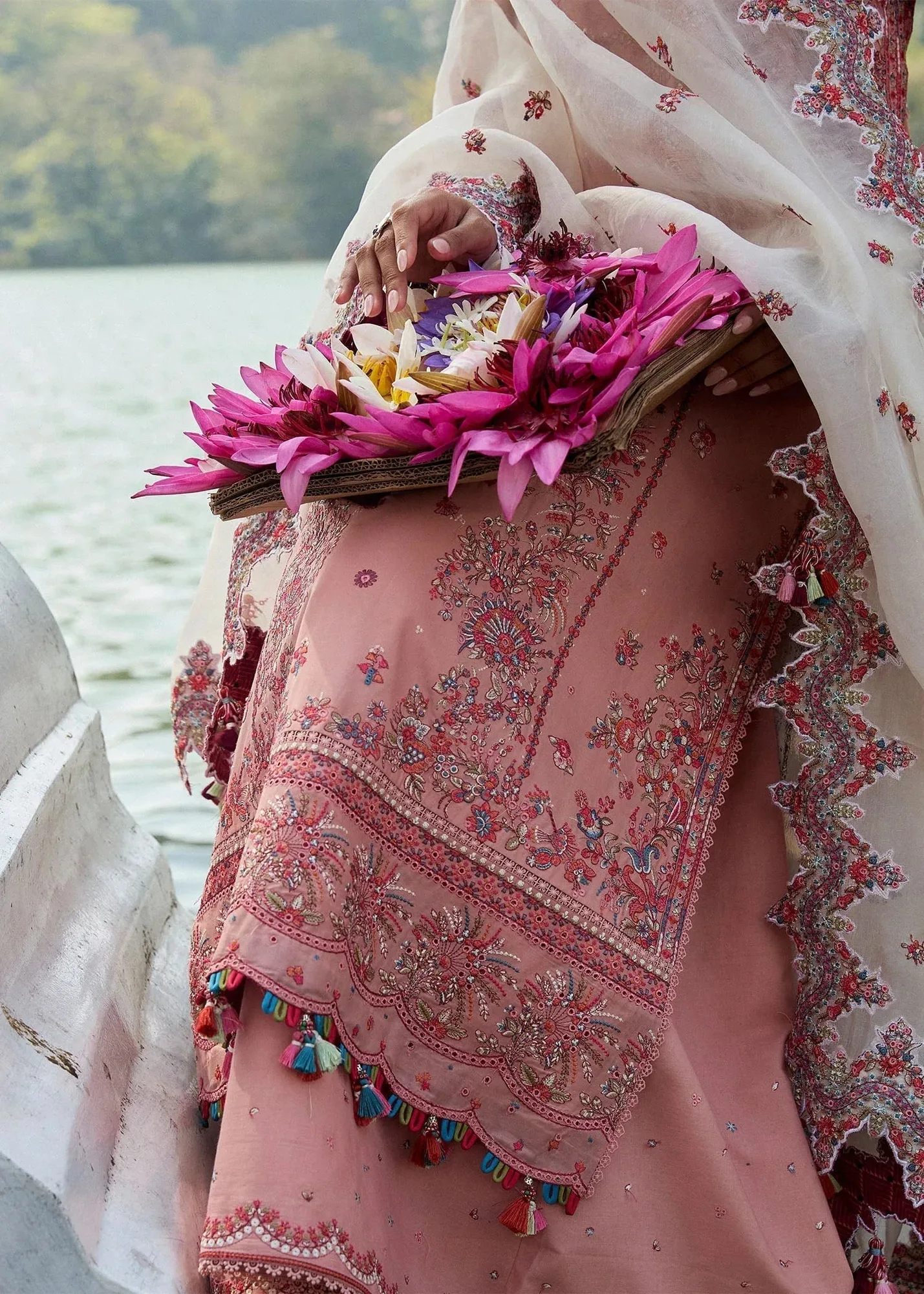 Hussain Rehar Luxury Lawn 25 Rose Pink Organza – view 5 – Poshaq