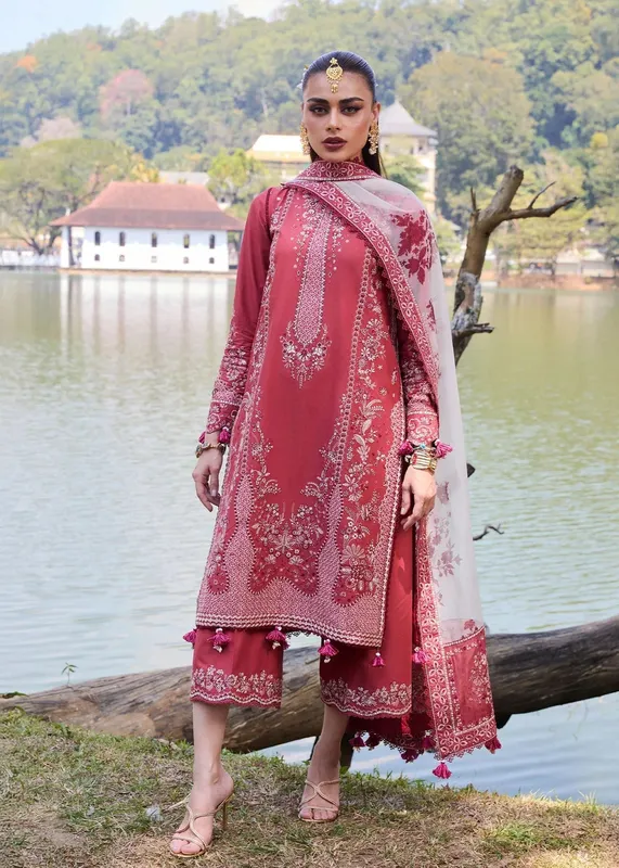 Hussain Rehar Luxury Lawn 25 Coral Organza – view 1 – Poshaq