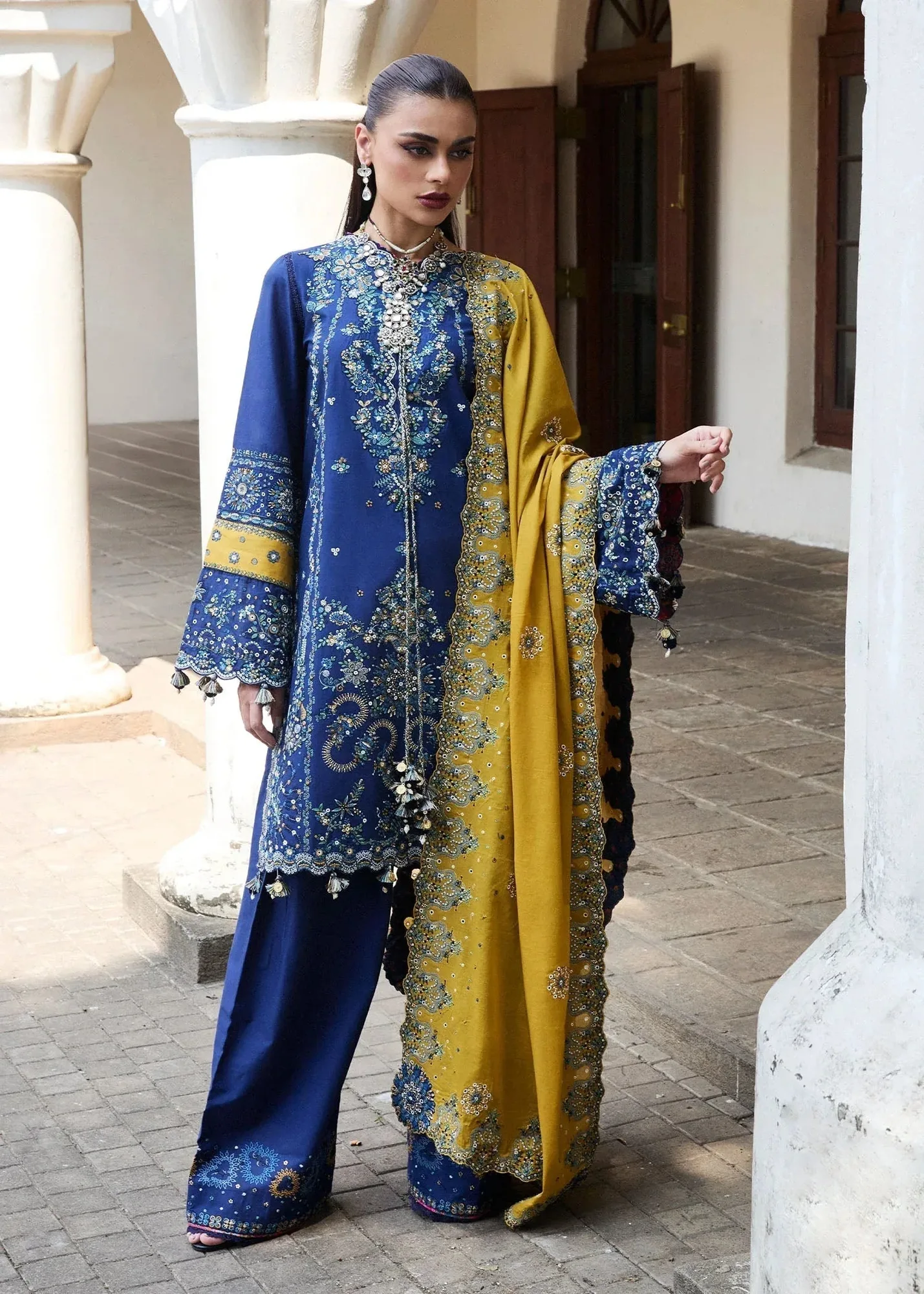 Hussain Rehar Luxury Lawn 25 Cobalt Blue Cotton – view 1 – Poshaq
