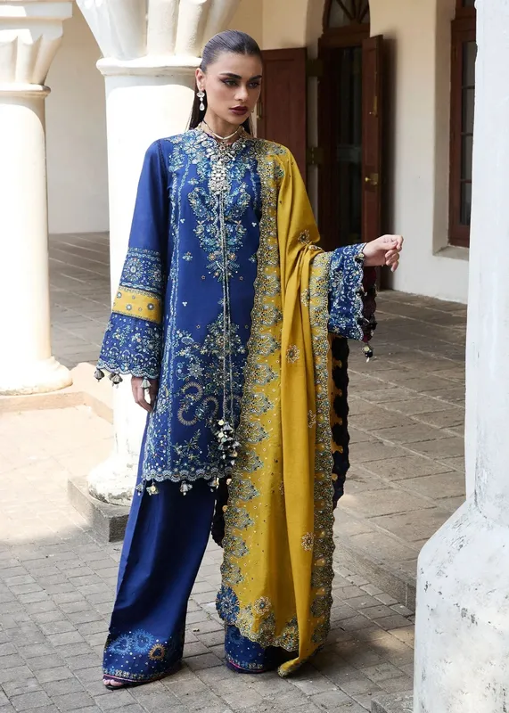 Hussain Rehar Luxury Lawn 25 Cobalt Blue Cotton – view 1 – Poshaq
