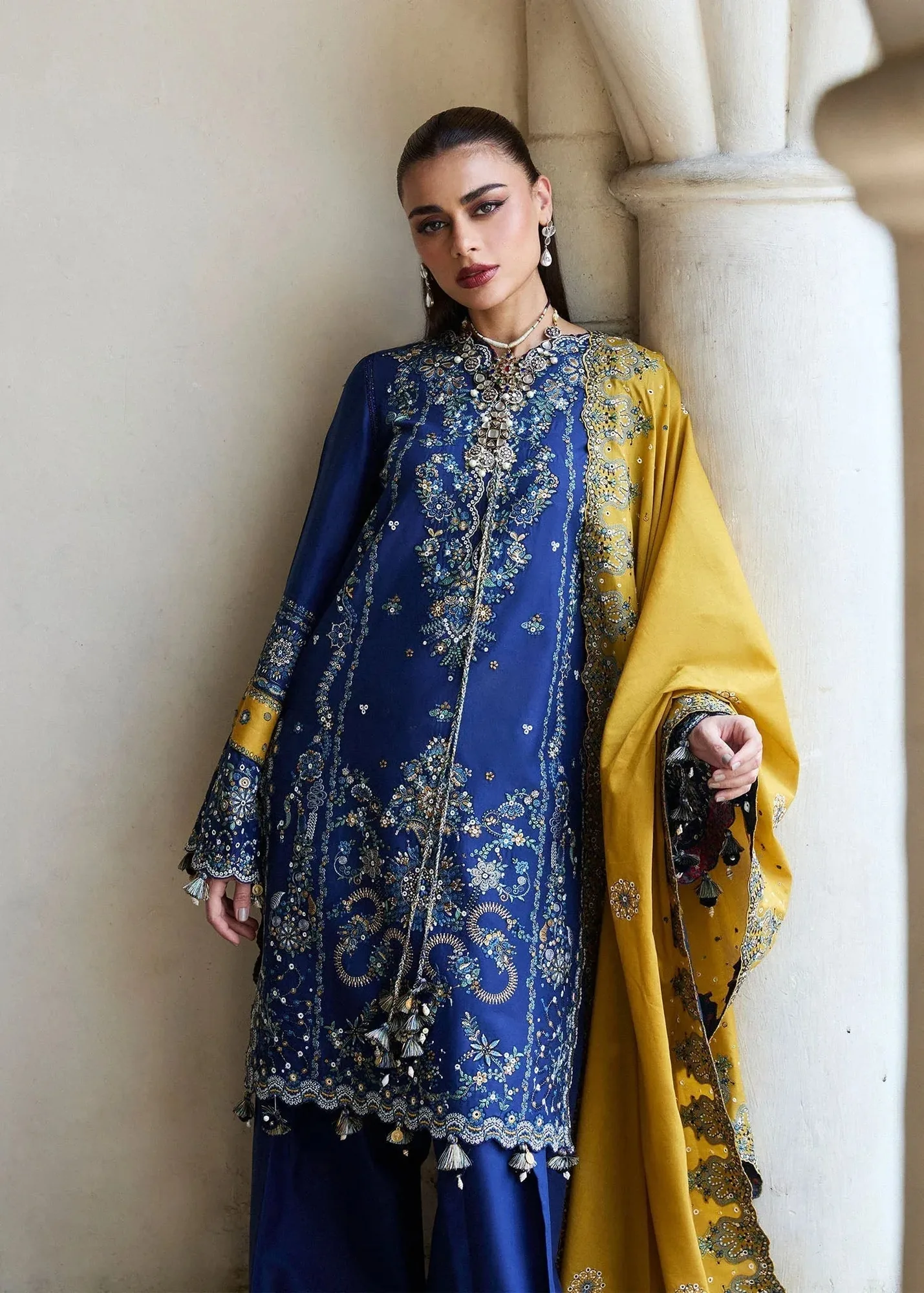 Hussain Rehar Luxury Lawn 25 Cobalt Blue Cotton – view 3 – Poshaq