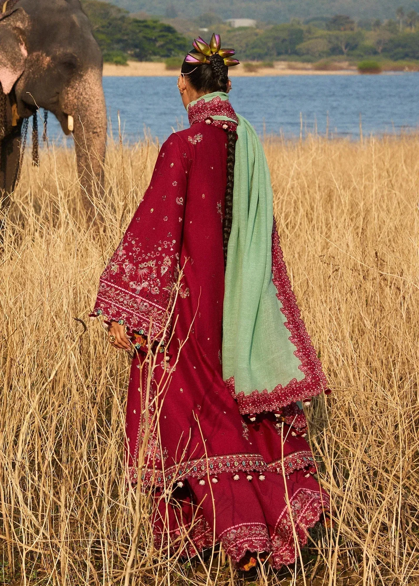 Hussain Rehar Luxury Lawn 25 Maroon Cotton – view 2 – Poshaq