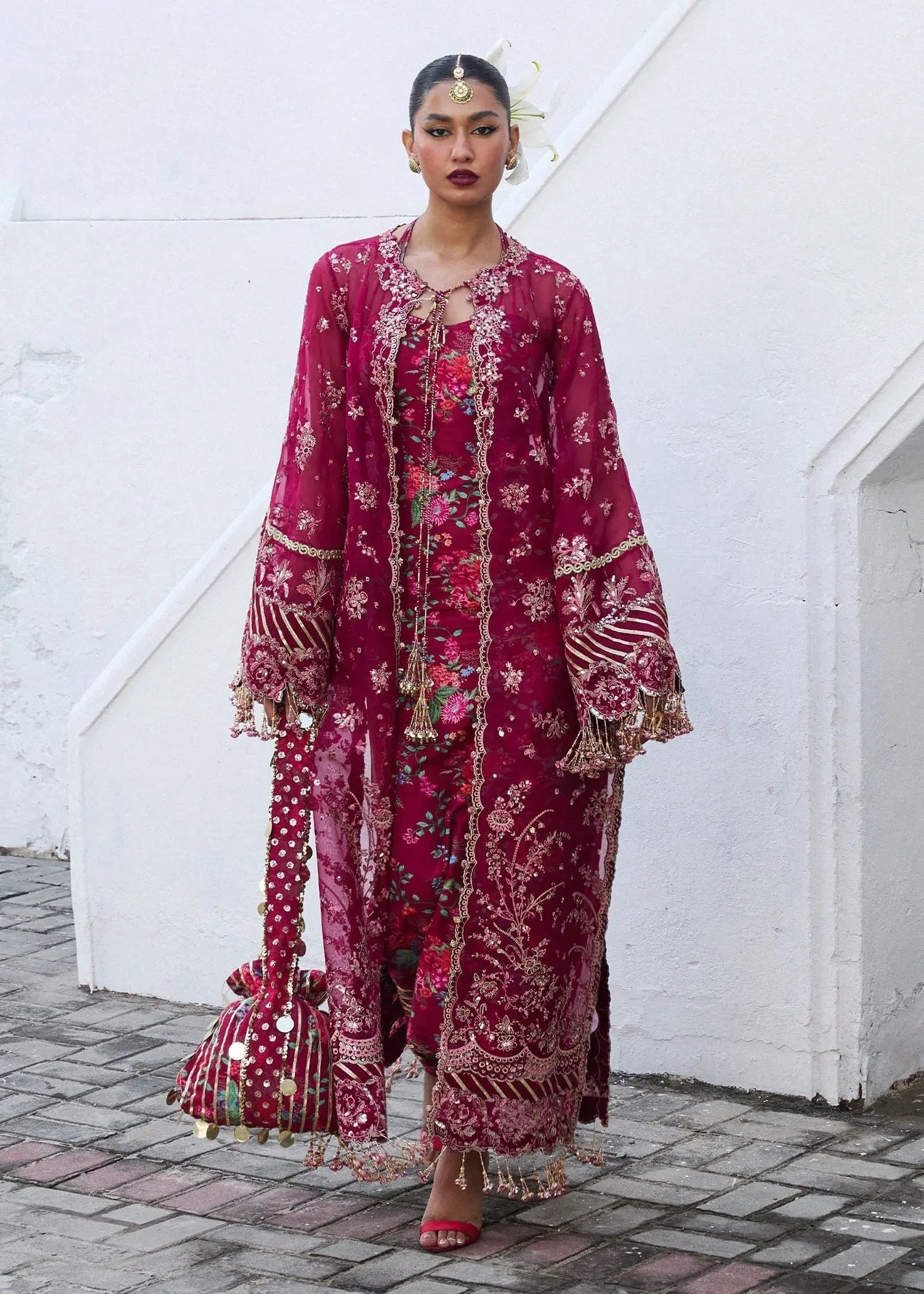 Hussain Rehar Darlings Festive 25 Burgundy Raw Silk – view 1 – Poshaq