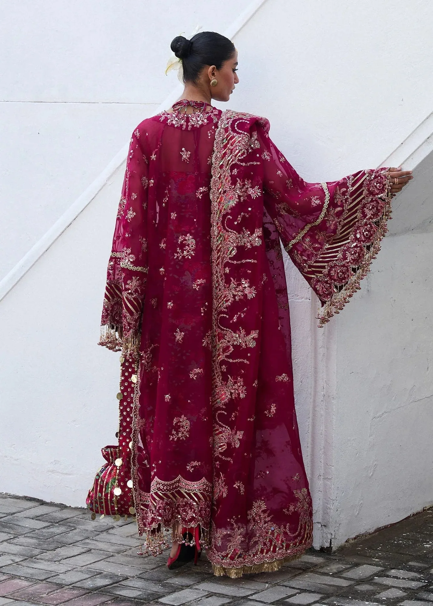 Hussain Rehar Darlings Festive 25 Burgundy Raw Silk – view 2 – Poshaq