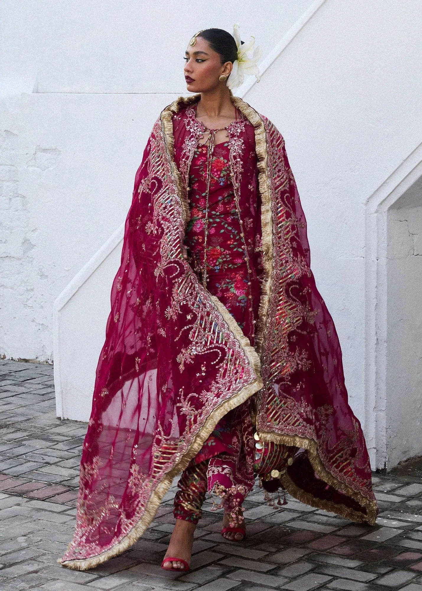 Hussain Rehar Darlings Festive 25 Burgundy Raw Silk – view 3 – Poshaq