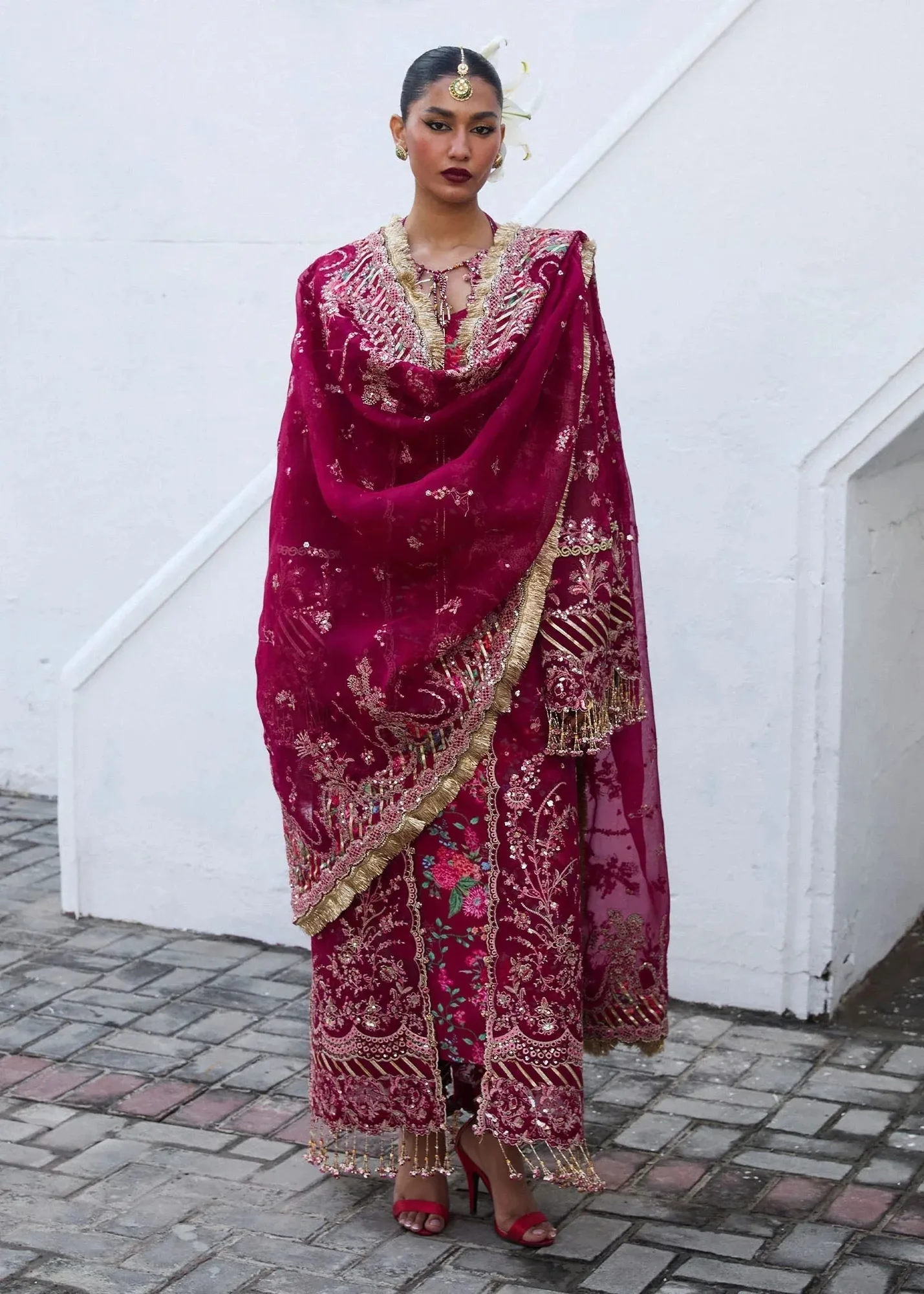 Hussain Rehar Darlings Festive 25 Burgundy Raw Silk – view 4 – Poshaq
