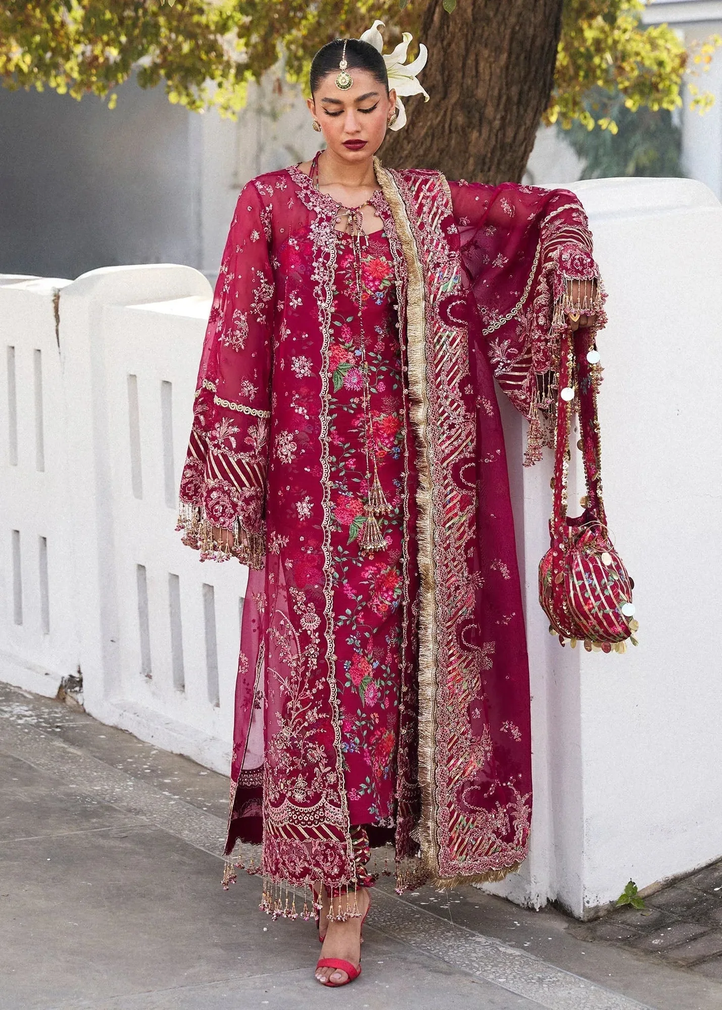 Hussain Rehar Darlings Festive 25 Burgundy Raw Silk – view 5 – Poshaq