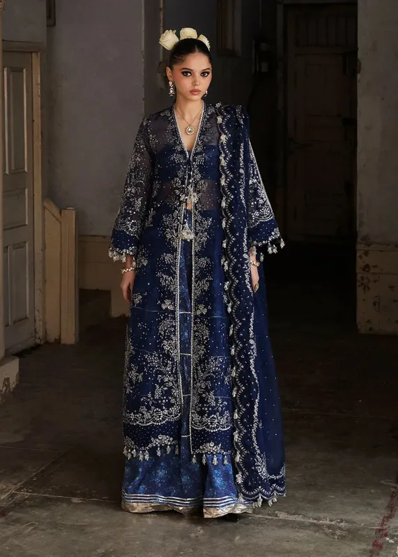 Hussain Rehar Darlings Festive 25 Navy Blue Raw Silk – view 1 – Poshaq