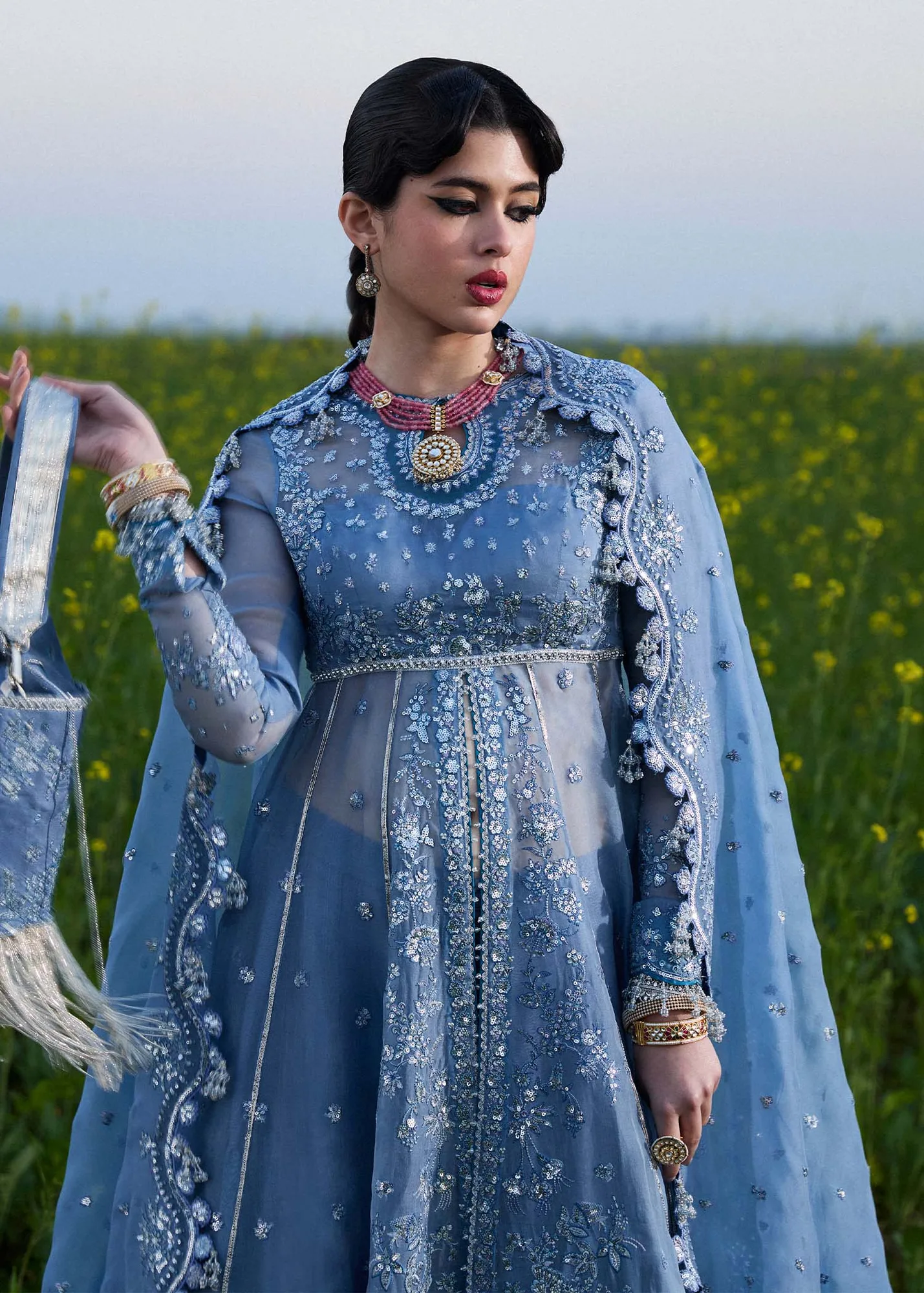 Hussain Rehar Darlings Festive 25 Ice Blue Raw Silk – view 3 – Poshaq