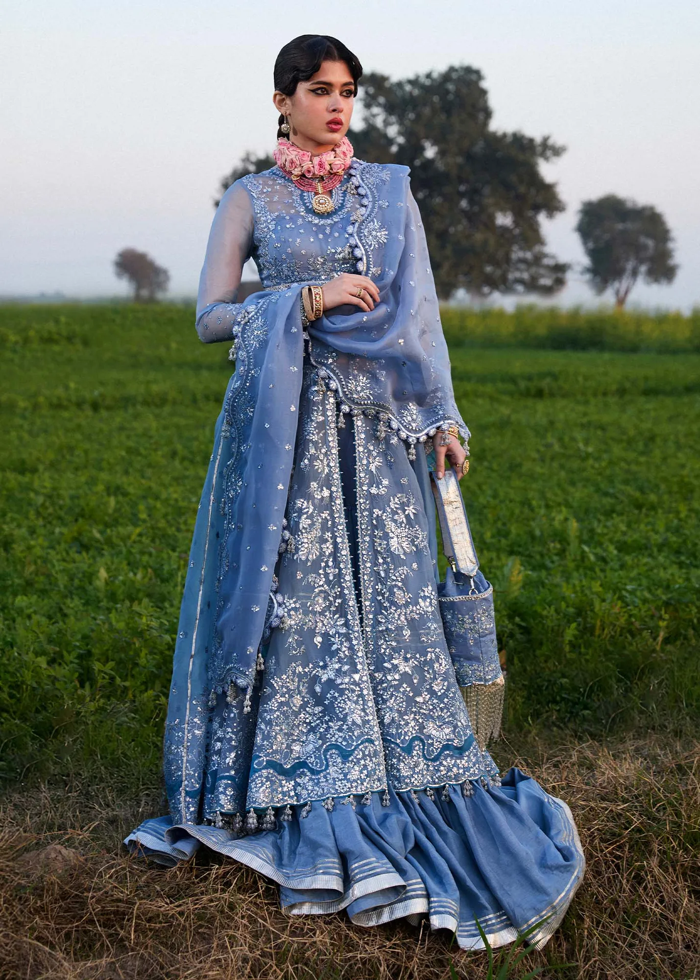 Hussain Rehar Darlings Festive 25 Ice Blue Raw Silk – view 4 – Poshaq