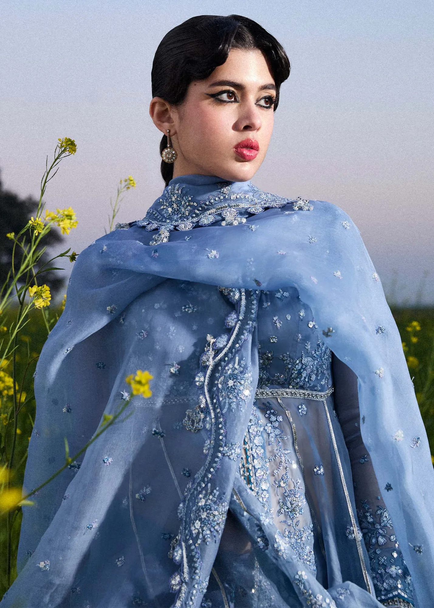 Hussain Rehar Darlings Festive 25 Ice Blue Raw Silk – view 5 – Poshaq