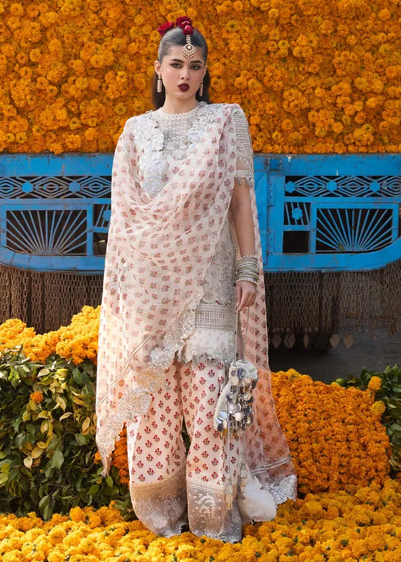 Hussain Rehar Darlings Festive 25 Ivory Raw Silk – view 1 – Poshaq
