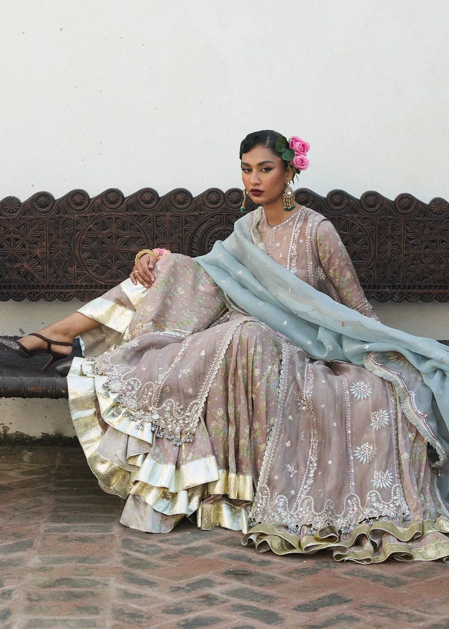 Hussain Rehar Darlings Festive 25 Mouse Gray Organza – view 3 – Poshaq