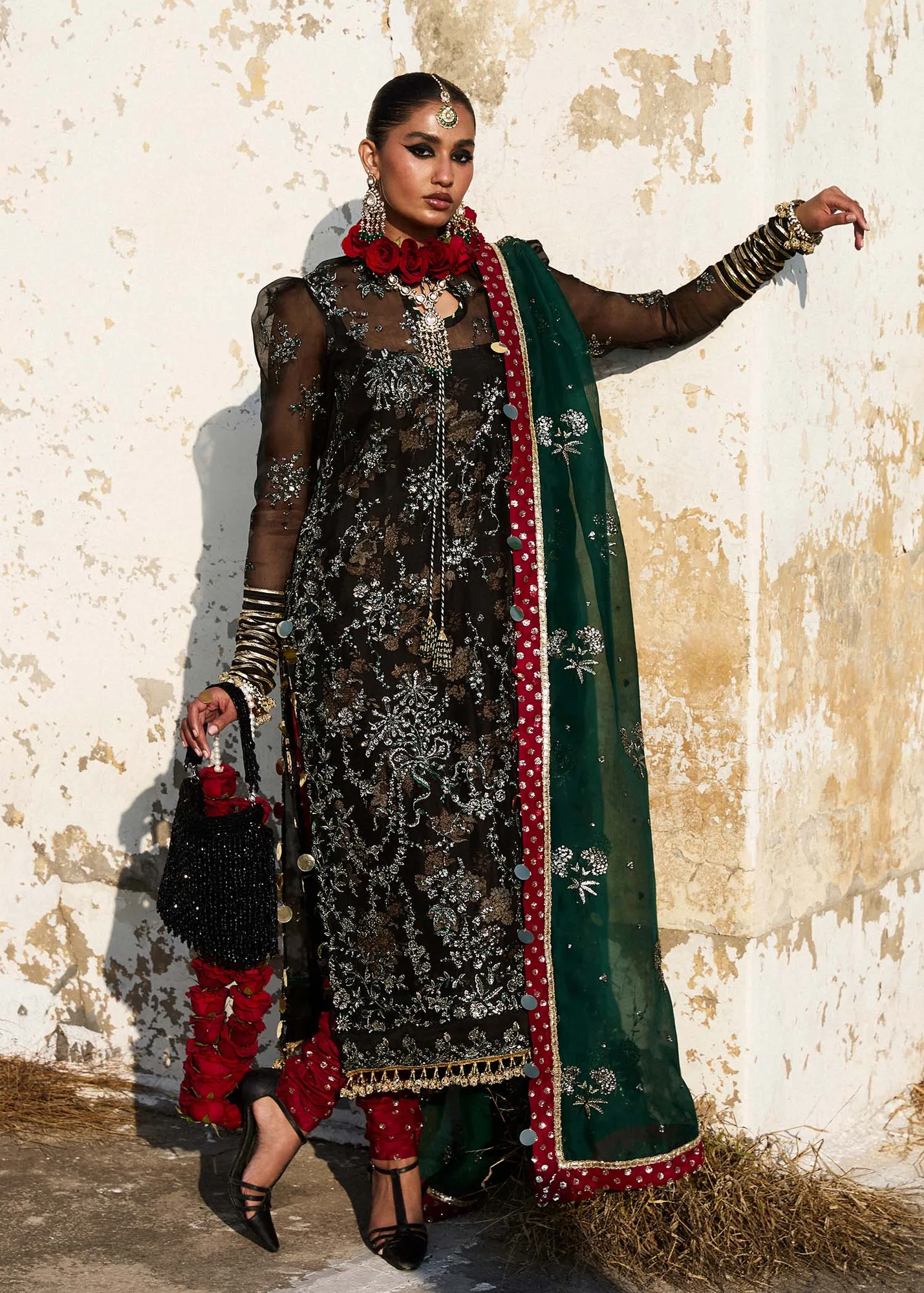 Hussain Rehar Darlings Festive 25 Black Raw Silk – view 2 – Poshaq