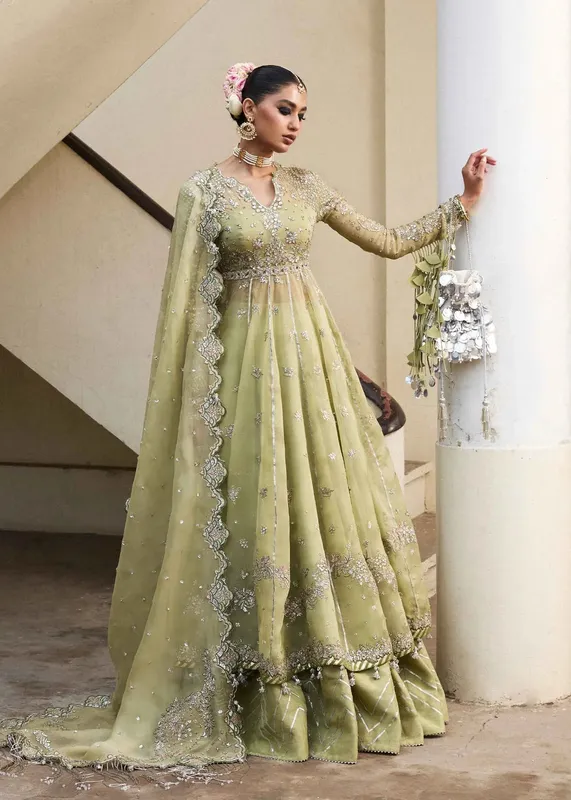 Hussain Rehar Darlings Festive 25 Apple Green Raw Silk – view 1 – Poshaq