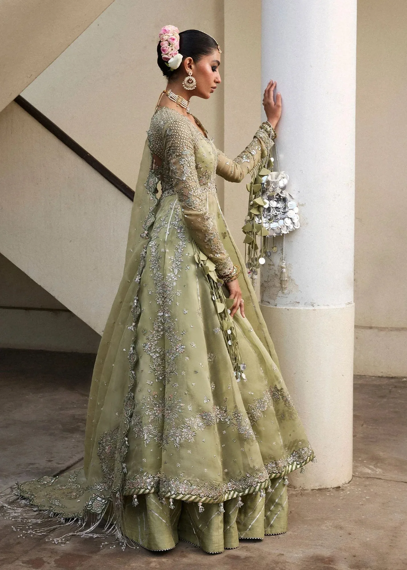 Hussain Rehar Darlings Festive 25 Apple Green Raw Silk – view 2 – Poshaq