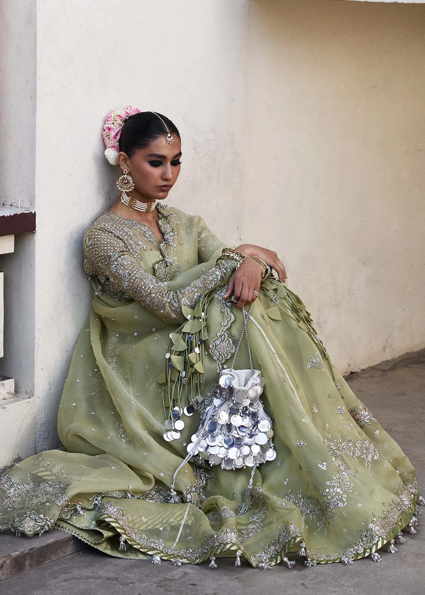 Hussain Rehar Darlings Festive 25 Apple Green Raw Silk – view 3 – Poshaq