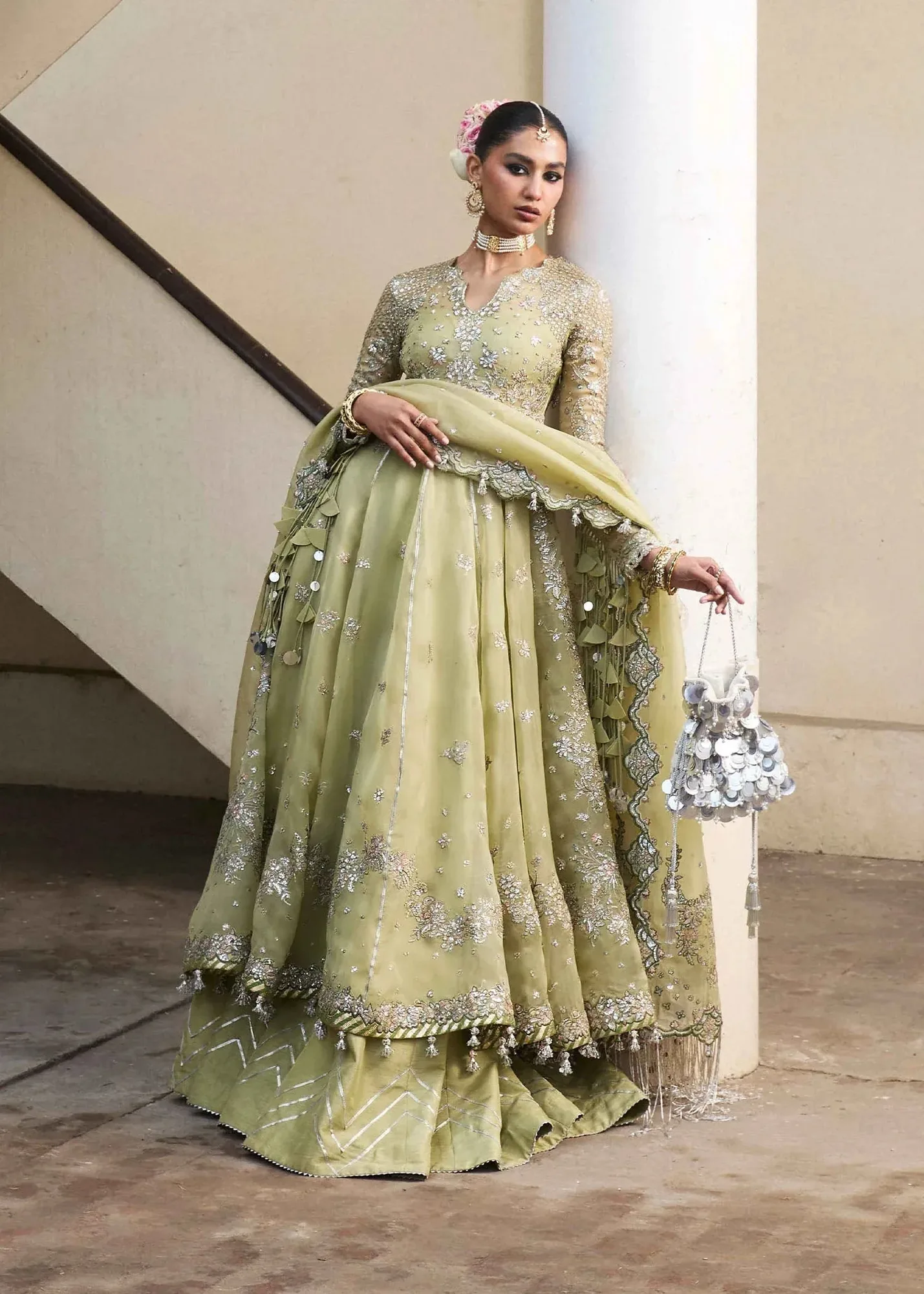 Hussain Rehar Darlings Festive 25 Apple Green Raw Silk – view 4 – Poshaq