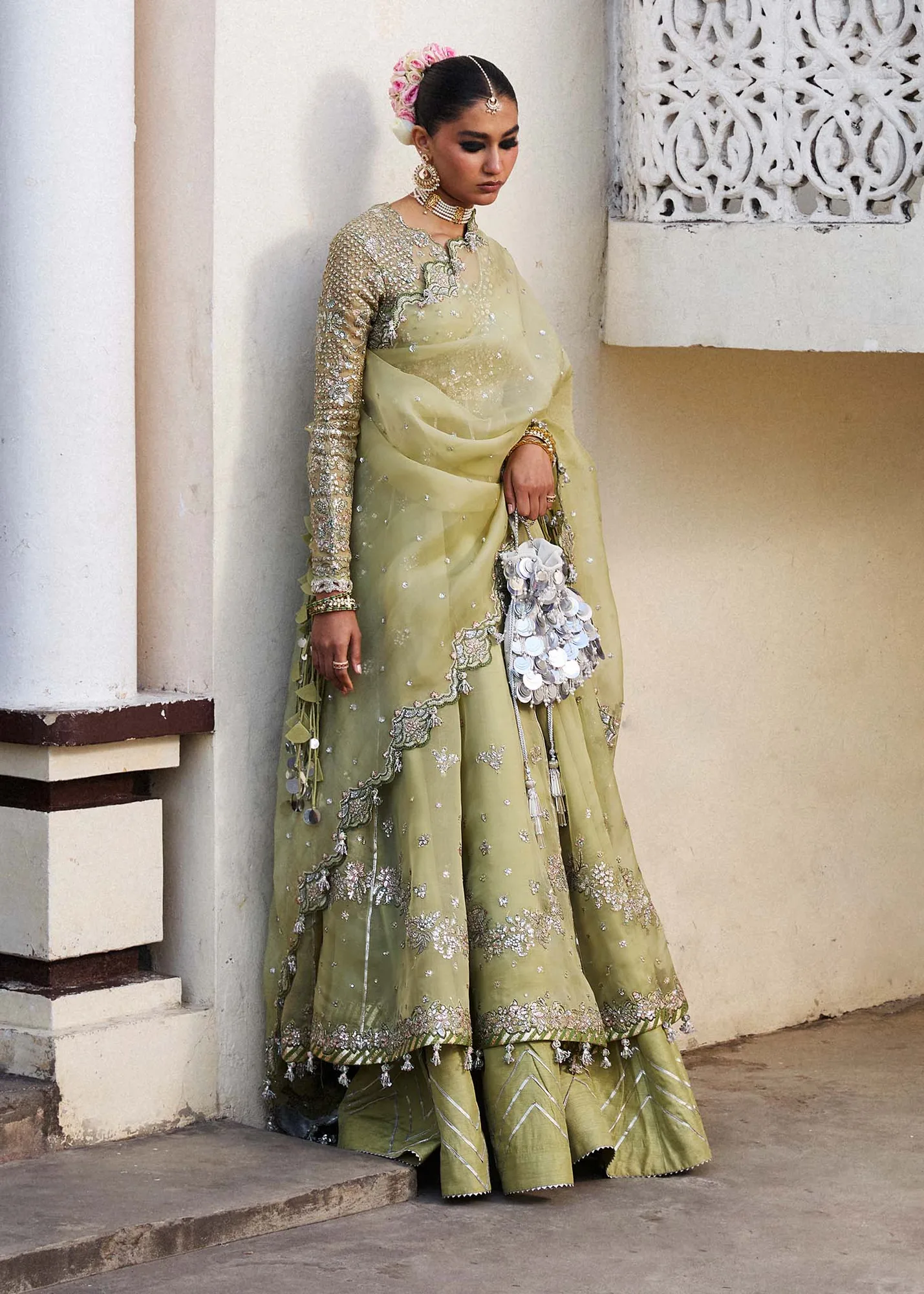 Hussain Rehar Darlings Festive 25 Apple Green Raw Silk – view 6 – Poshaq