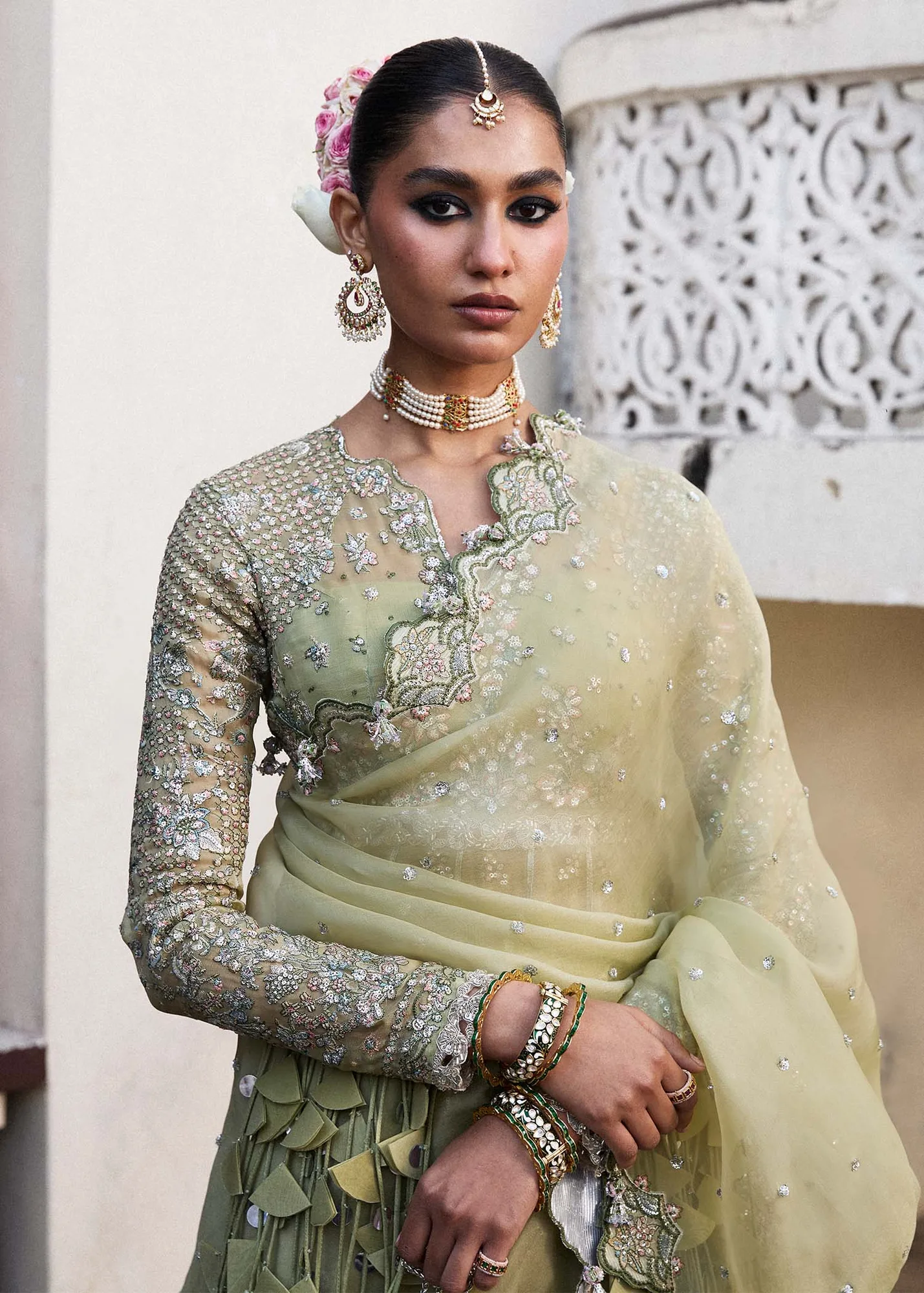 Hussain Rehar Darlings Festive 25 Apple Green Raw Silk – view 7 – Poshaq