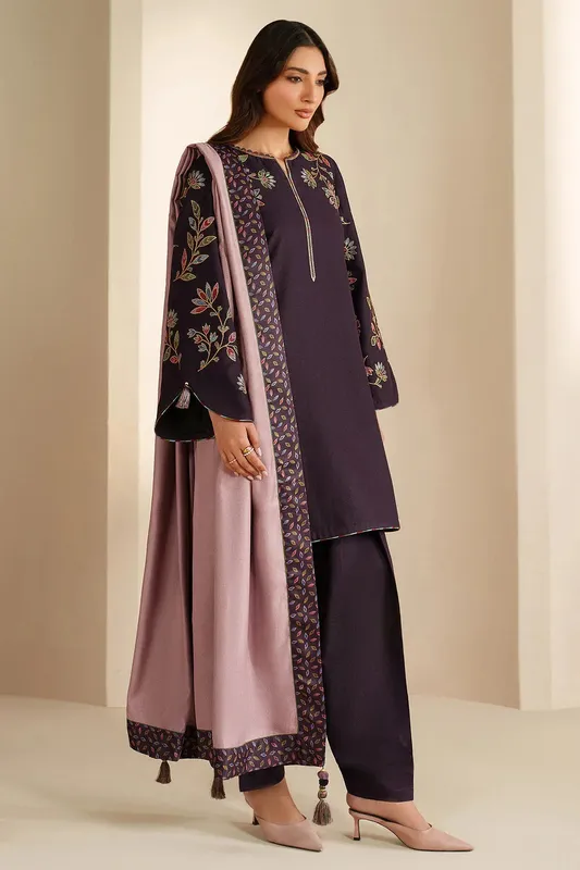 Jazmin Winter 25 Dark Plum Khaddar – view 1 – Poshaq