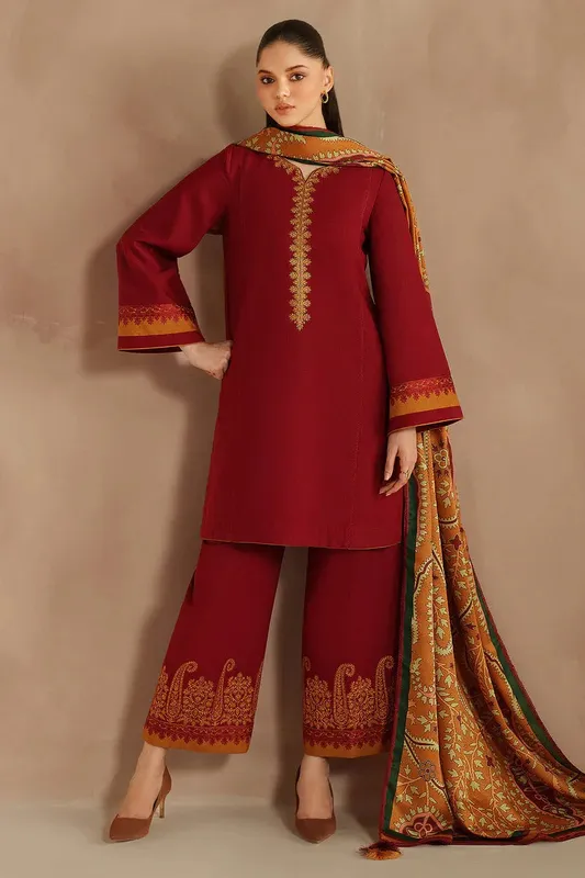 Jazmin Winter 25 Red Khaddar – view 1 – Poshaq