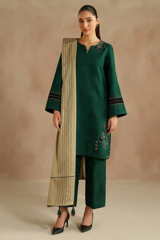 Jazmin Winter 25 Bottle Green Jacquard – view 1 – Poshaq