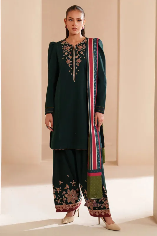 Jazmin Winter 25 Dark Green Pashmina – view 1 – Poshaq