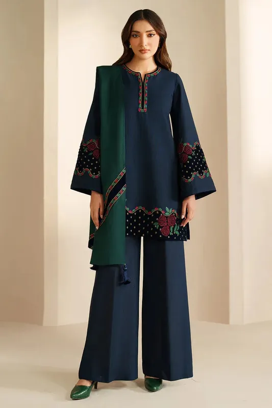 Jazmin Winter 25 dark navy blue Khaddar – view 1 – Poshaq