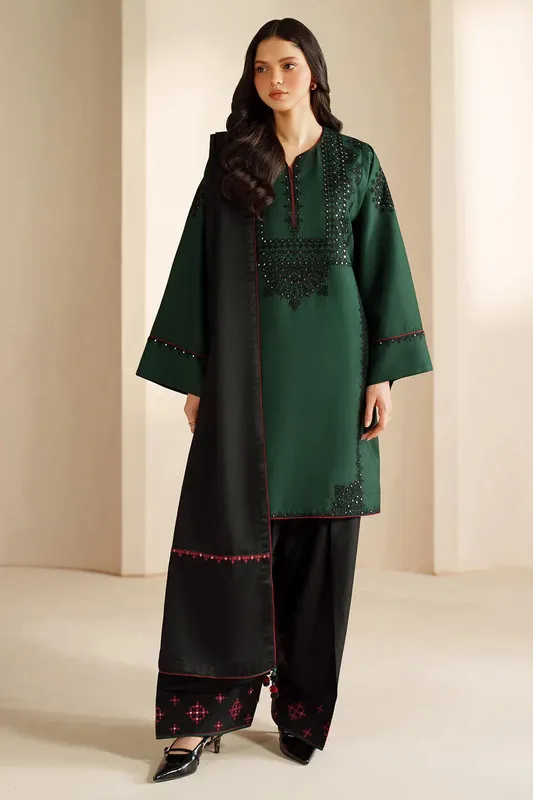 Jazmin Winter 25 Emerald Green Karandi – view 1 – Poshaq