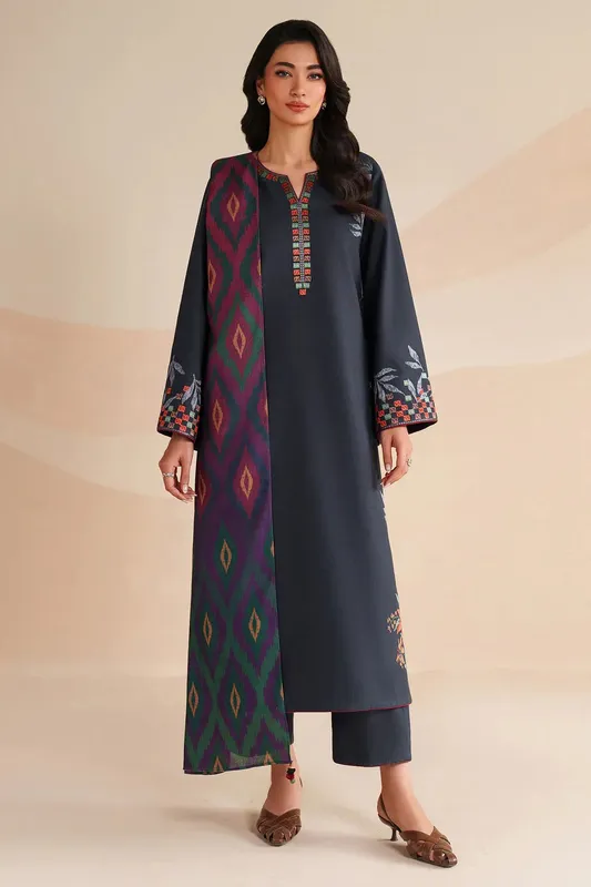 Jazmin Winter 25 Dark Teal Blue Pashmina – view 1 – Poshaq