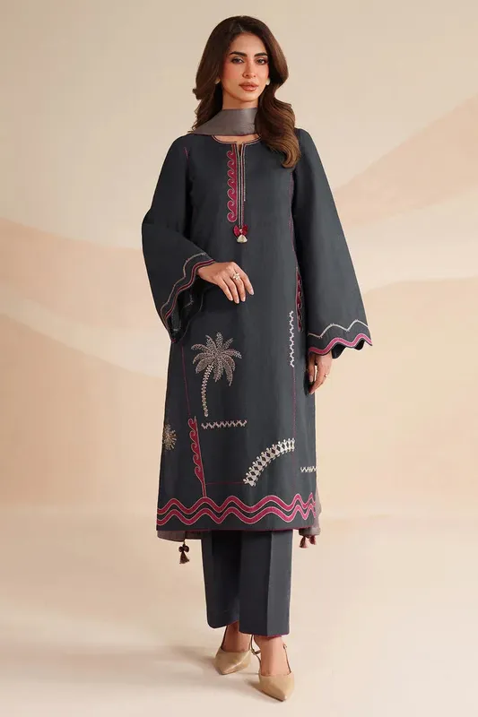 Jazmin Winter 25 Dark Teal Khaddar – view 1 – Poshaq