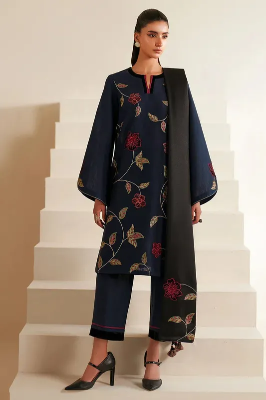 Jazmin Winter 25 Navy Blue Khaddar – view 1 – Poshaq