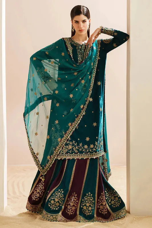 Jazmin Velvet Vogue 25 Teal Green Chiffon – view 1 – Poshaq
