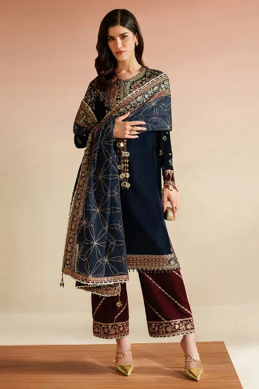 Jazmin Velvet Vogue 25 Navy Blue Georgette – view 1 – Poshaq