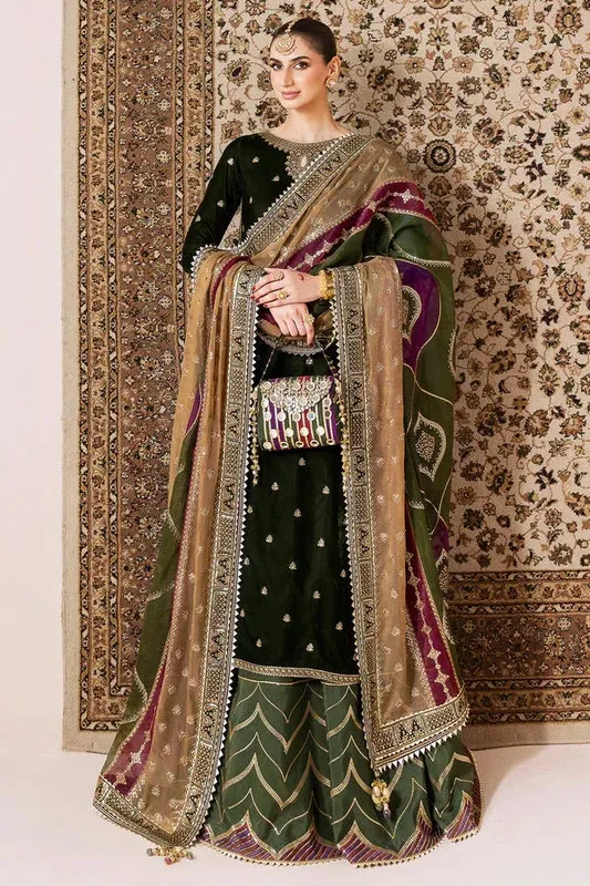Jazmin Chandni Velvet Formals 25 olive green Raw Silk – view 1 – Poshaq