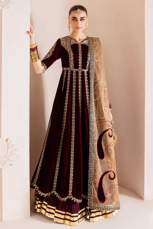 Jazmin Chandni Velvet Formals 25 Maroon Raw Silk – view 1 – Poshaq