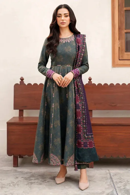 Purple luxury cotton silk frock with subtle detailing – view 1 – Poshaq