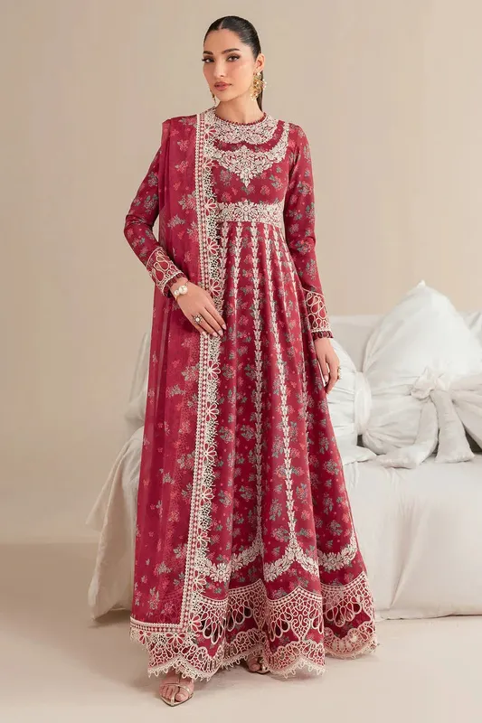 Jazmin Iris Luxury Lawn 25 Dust Red Tissue – view 1 – Poshaq