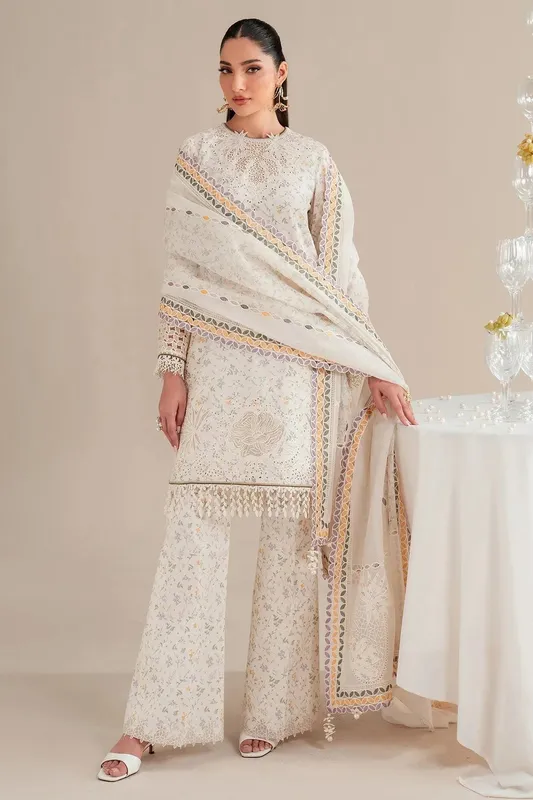 Jazmin Iris Luxury Lawn 25 Off White Organza – view 1 – Poshaq