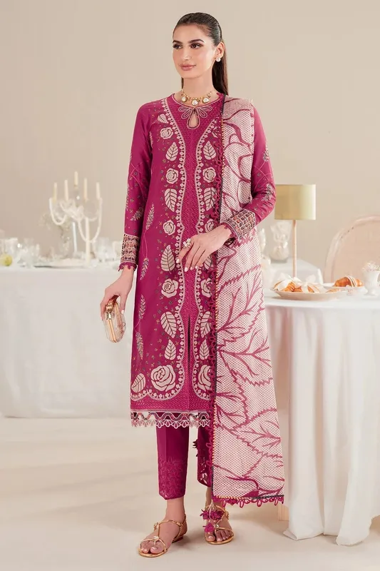 Jazmin Iris Luxury Lawn 25 Magenta Cambric – view 1 – Poshaq