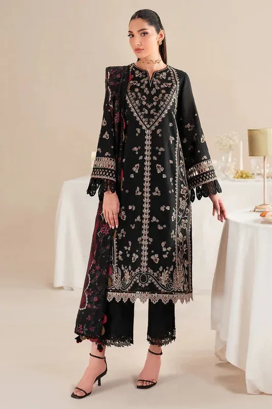 Jazmin Iris Luxury Lawn 25 Black Cambric – view 1 – Poshaq
