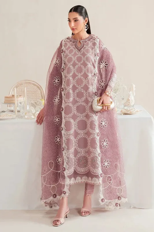 Jazmin Iris Luxury Lawn 25 Pinkish Gray Organza – view 1 – Poshaq